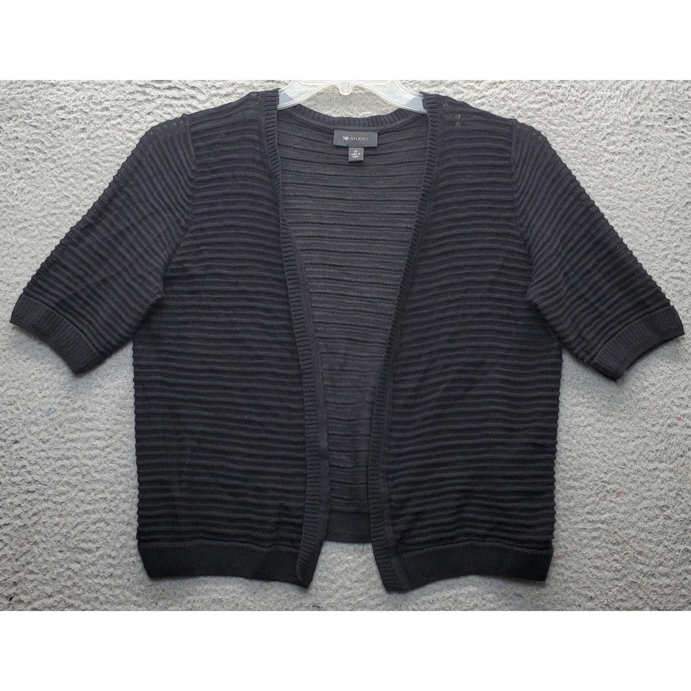 AB Studio Cropped Cardigan‎ Womens Medium Black Knitted Short Sleeve Open Front